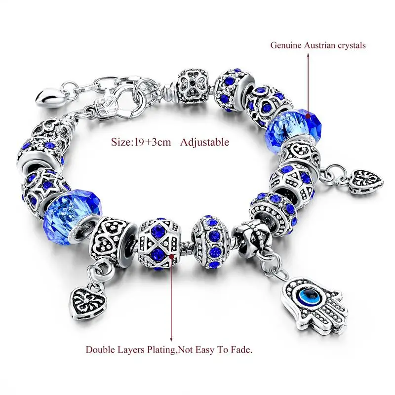 Женский браслет подвеска из муранского хрусталя с подвеской Хамса SBR150269 2019|bracelets