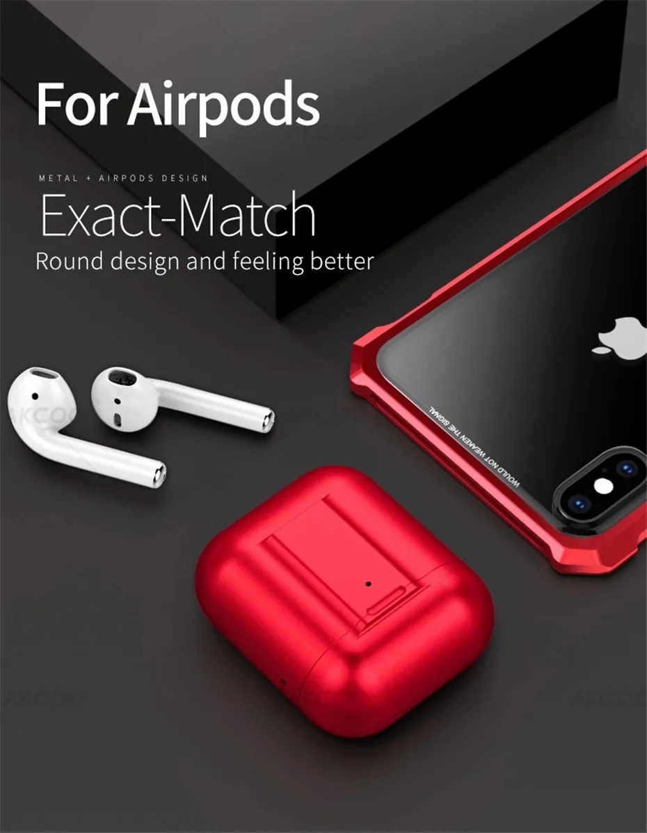 Магнитные Металлические Чехлы Akcoo для AirPods, ультра легкий противоударный чехол для AirPods 1 2, оболочка с силиконовым шнурком