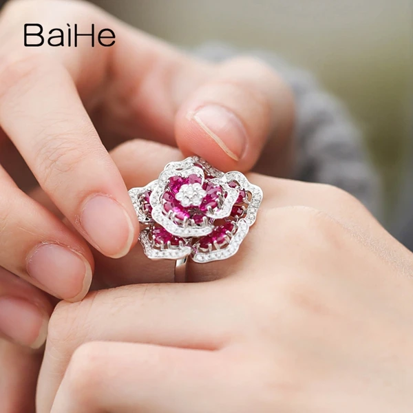 BAIHE Твердое 14 к белое золото сертифицировано H/SI-SI3 0.70ct натуральные бриллианты и около 2.5ct Rubis женское модное Ювелирное кольцо