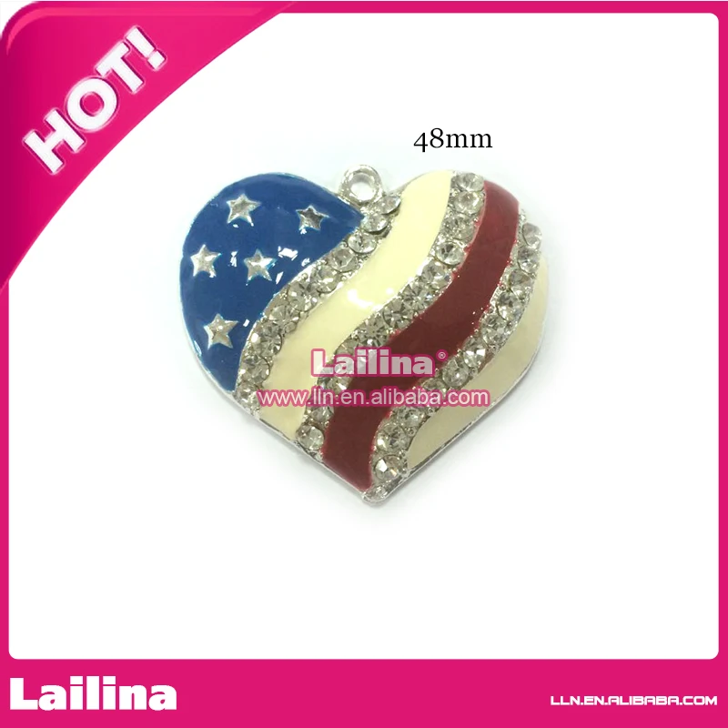 Wholesale American Flag Enamel Crystal Rhinestone Heart Patriotic 4th Of July Independence Day Necklace Pendant