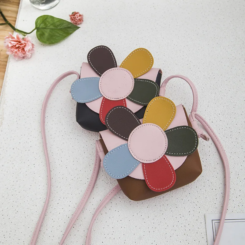 

Cute Children's Floral Coin Purse Lovely Colorful Five Petals Flower Handbags PU Leather Girls Princess Mini Messenger Bag