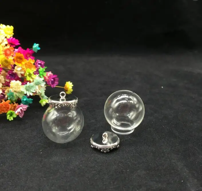 20sets/lot 25*15mm Clear glass globe orb with antique silver crown tray findings set bubble DIY vial diy pendant jewelry | Украшения и