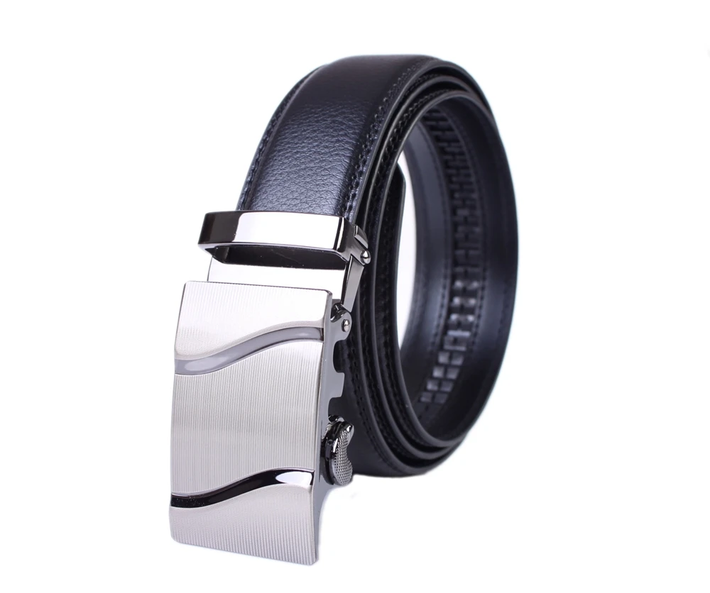 2PCS Mens Simple Automatic Buckle Black Genuine Leather Belt #24260