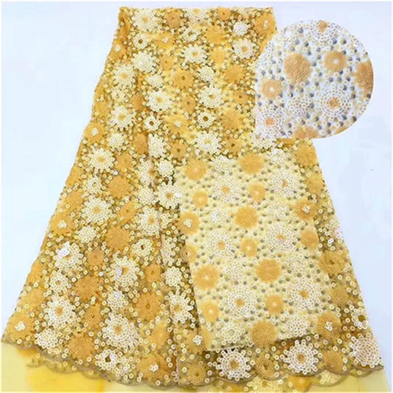2019 Latest Nigerian Sequins Laces Fabrics High Quality Tulle African Fabric Wedding Dress French Lace Material 5yards/Lot | Дом и сад