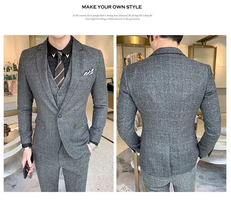 Мужской костюм из 3 предметов, большие размеры, костюм Homme Mariage, облегающий костюм для мужчин,, деловой костюм для молодых людей в британском стиле, смокинг, платье, 5XL-M