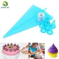 8pcsset reusable silicone icing piping bag set kit silicone cream pastry bag with coupler nozzles fondant cake decorating tools