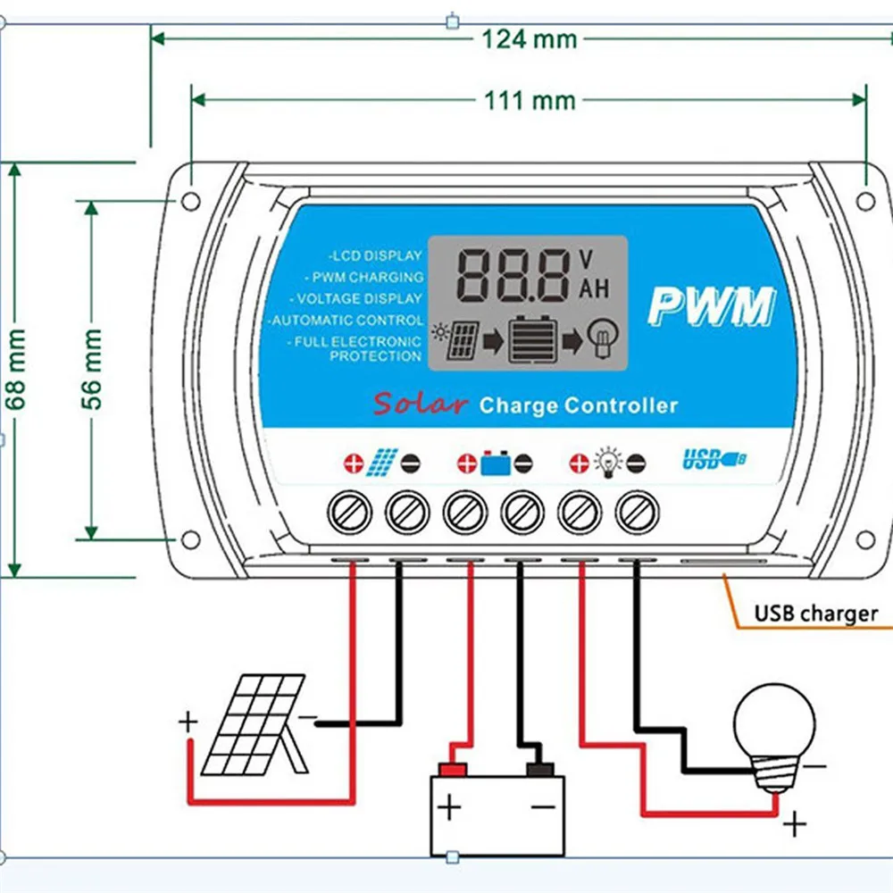 PWM солнечный контроллер 12 в 24 В умная идентификация солнечная панель регулятор