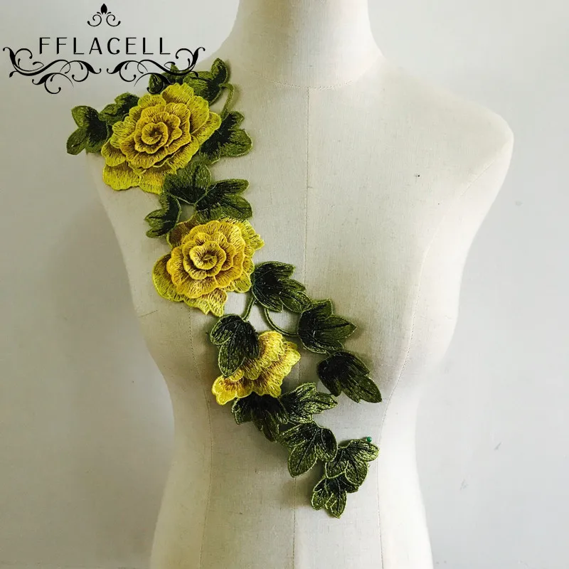 FFLACELL цветок 3D розы аппликация вышивка патч Ткань стикер пришить|embroidery patch|applique