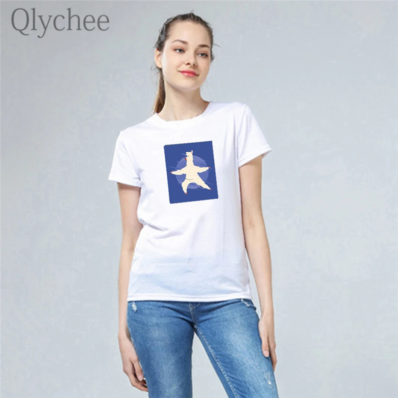 Qlychee Kawaii Star Alpaca женские футболки с принтом Футболки вырезом лодочкой и коротким