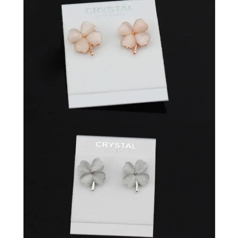 Quality real cat eye opal stone 4 Leaf Leaves clover necklace earrings charms women party girl fashion jewelry set | Украшения и