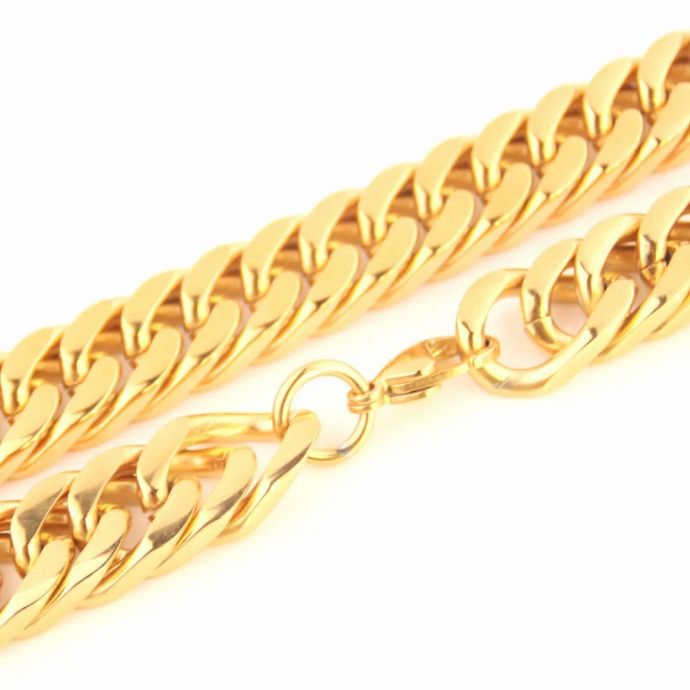 

8"-40" 6/8/10/12/14mm Fashion Gold Tone Mens Curb Chain 316L Stainless Steel Necklace Or Bracelet Choose Jewelry Jewellery