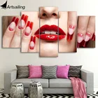 5 панельных холщовых настенных картин artsail, красные губы, художественные картины, плакаты и принты для ногтей, картины для салона