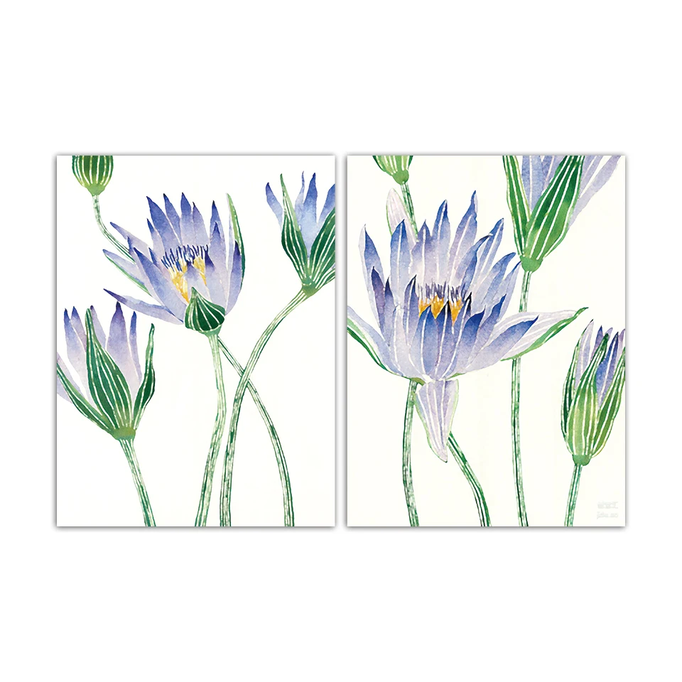 Elegant Pale Purple Flowers Painting Home Decor Prints Water Lilies Pictures Modern Canvas Nordic Poster For Kids Room Wall Art | Дом и сад