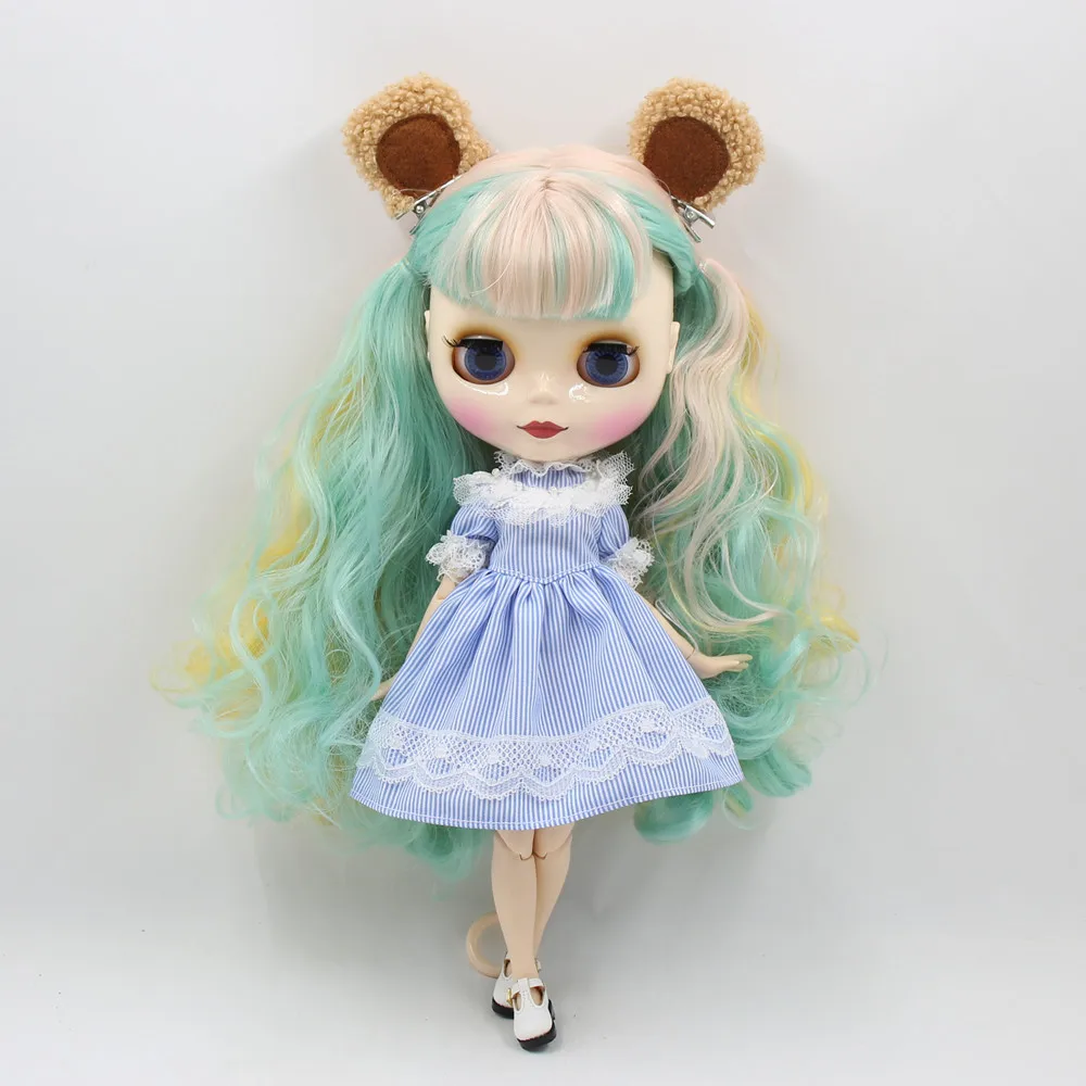 DBS 1/6 blyth Кукольное платье в стиле принцессы синее с белой вертикальной полосой