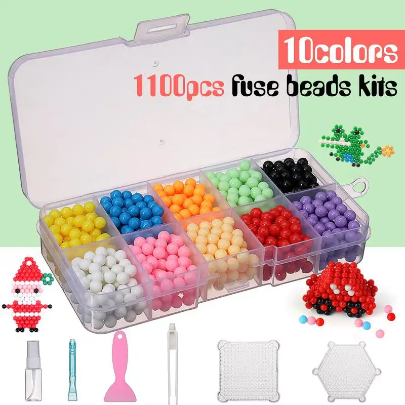1100 PCS Beads Kits 24 цвета, 4500 шт, набор из бусин с водяным предохранителем, магический водостойкий набор, головоломка, Обучающие игрушки, подарки на день рождения для детей - Цвет: 1100 PCS Beads Kits