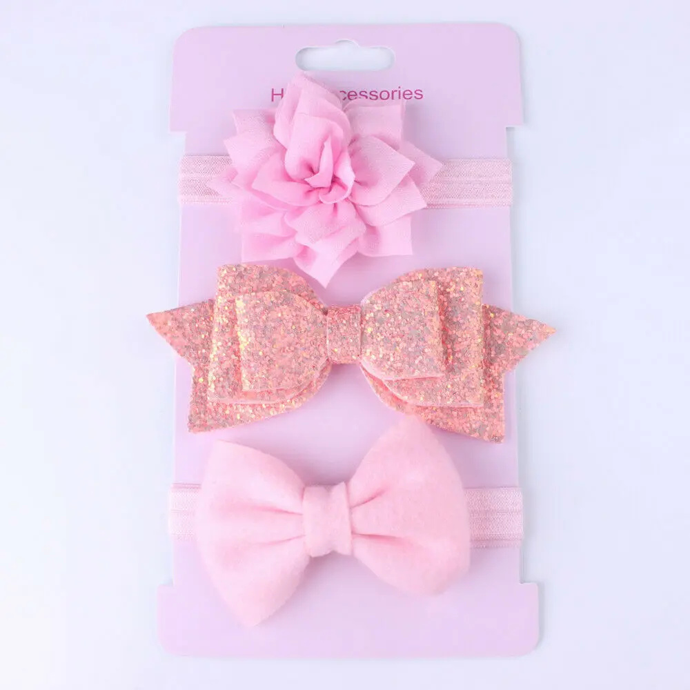 accessoriesheadwear 3 шт./компл. Симпатичные носки для маленьких девочек повязка на голову с бантом для новорожденных эластичный повязка для волос с реквизит для фотосессии, опт, подарок - Цвет: Розовый