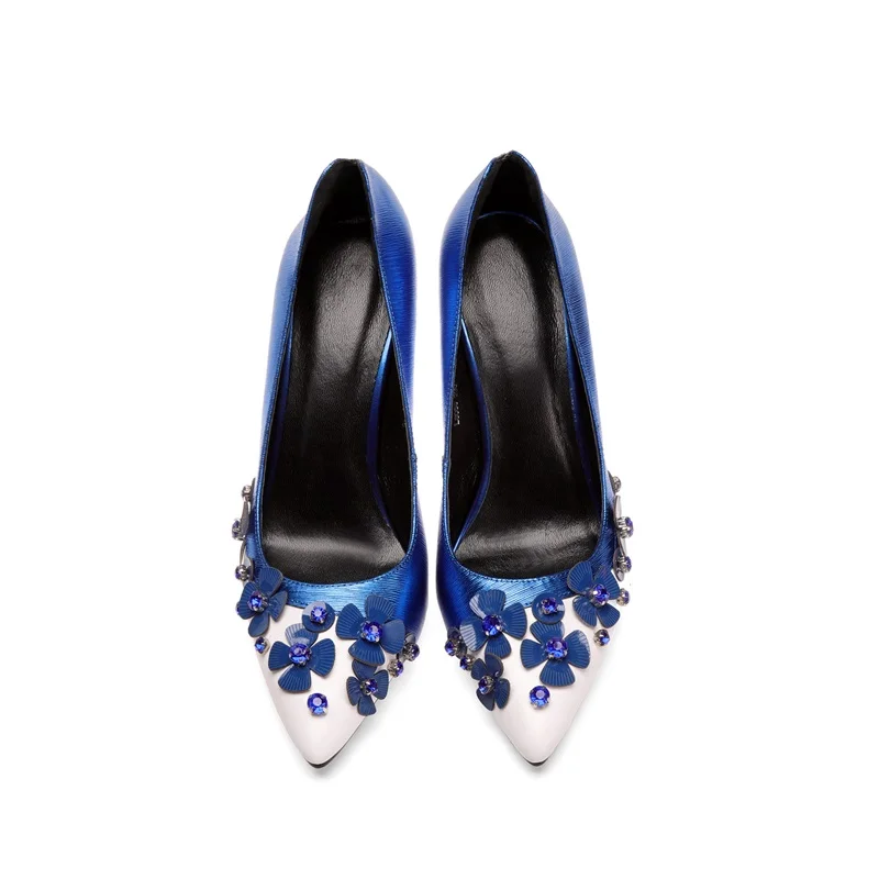 

ZVQ Shoes Woman Spring New Fashion Sexy Super High Thin Heels Genuine Leather Party Woman Pumps Shallow Flowers Ladies Shoes