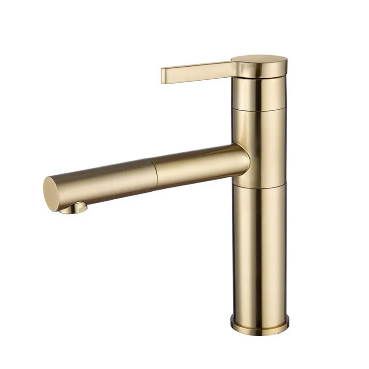 

Brushed Gold pull out Tap Bathroom Faucet Basin Faucet Cold And Hot Water Mixer Single Handle Deck Mounted