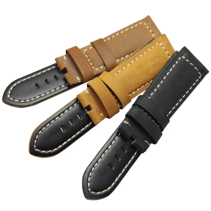 Handmade Retro Genuine Leather Watchbands For Panerai 22mm 24mm Men Watch Band Strap Metal Buckle Accessories Wrist Band