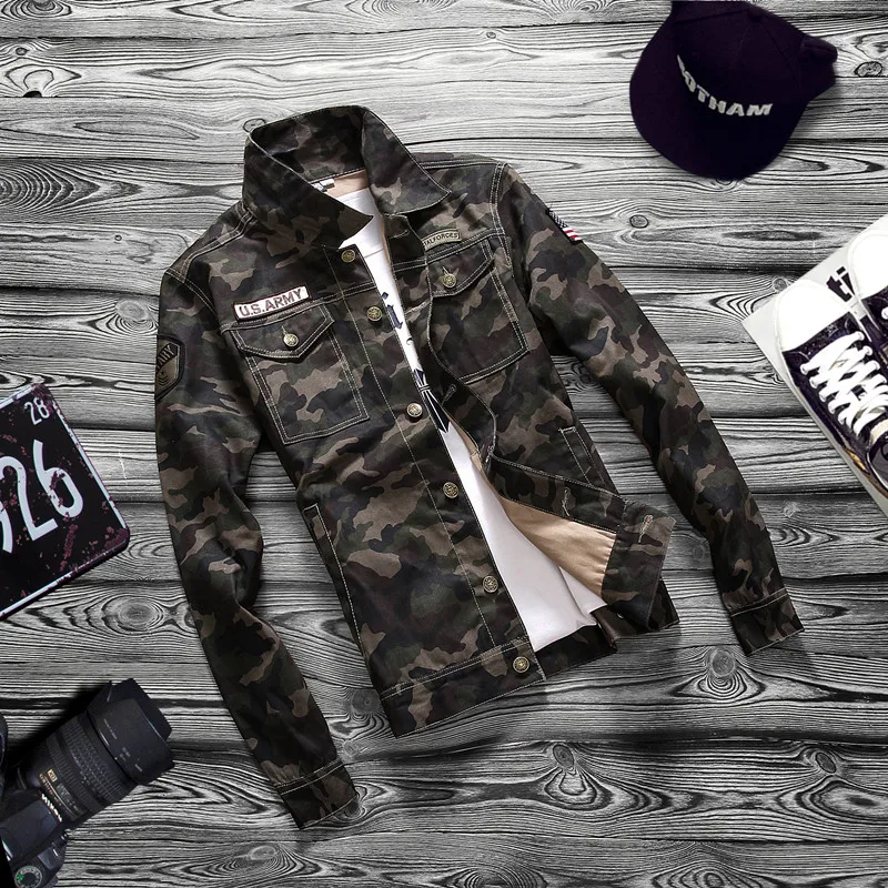 Куртка мужская джинсовая камуфляжная в стиле милитари тактическая приталенная