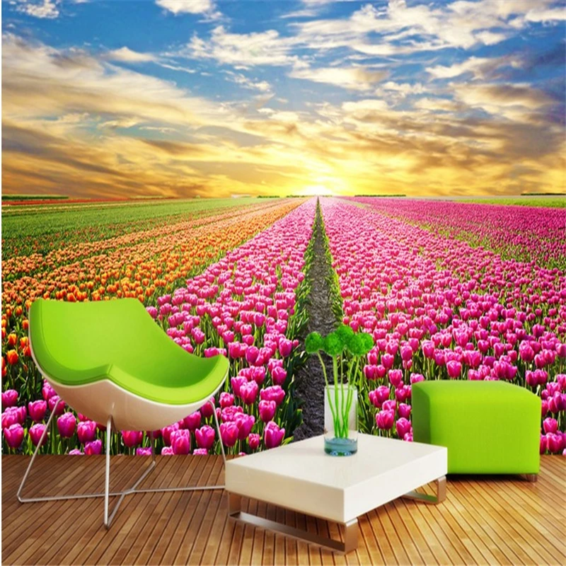 Beibehang большие пользовательские обои Тюльпан цветы море спальня гостиная ТВ фон