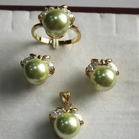 fancy jewelry set 10mm green shell pearlring pendant stud earring