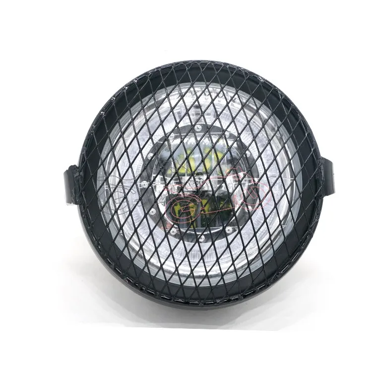 Motorcycle 35W 6.5&quot Blue LED Angel Eye Headlight Headlamp High/low Beam+Metal Retro Grill Mask for Honda Cafe Racer Yamaha |