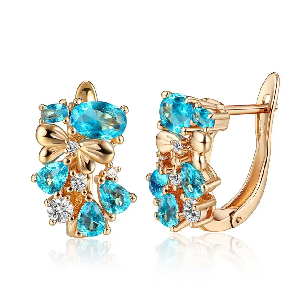 Gold Blue Zircon ORSA JEWELS, высокое качество, золотые женские Сияющие серьги-гвоздики, AAA, Синий и Красный кубический циркон, Роскошные вечерние серьги, ювелирное изделие, подарок OME60 - Окраска металла: Gold Blue Zircon
