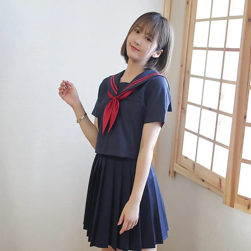 Short Sleeve Set UPHYD в японском стиле школьная униформа для девочек-подростков с рисунком из аниме Косплэй Kawaii школьная форма, S-2XL матросские Костюмы 3 шт./компл - Цвет: Short Sleeve Set