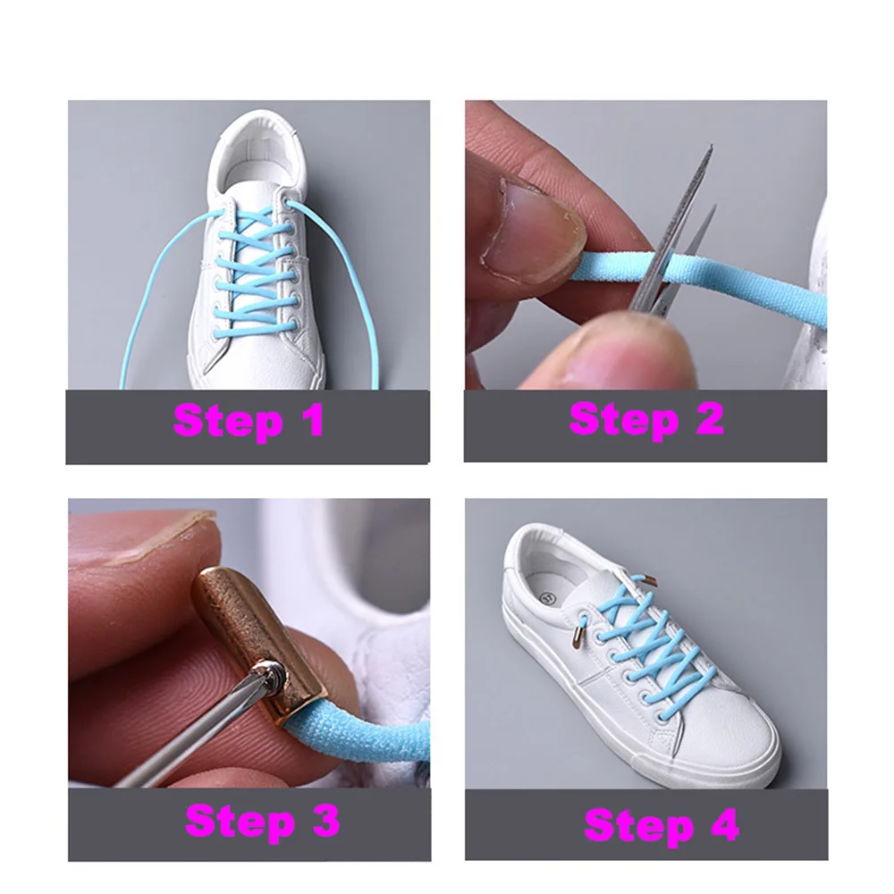 New 1pair Elastic Rubber Shoe Lace Stretching Locking lazy-Free shoelaces DIY Easy Bootlaces Safe Shoelace Rope String | Спорт и