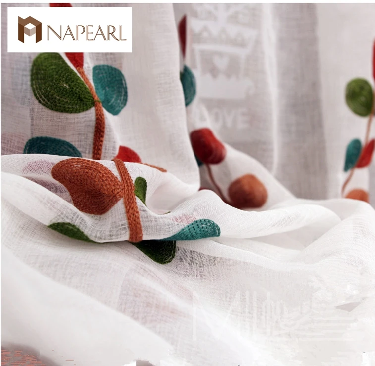 NAPEARL Вышитое дерево дизайн занавески для окна деревенский стиль готовые льняные