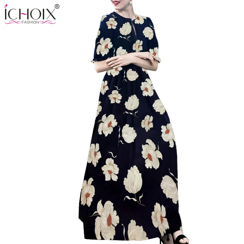 Женское длинное платье с цветочным принтом повседневное пляжное платье-макси