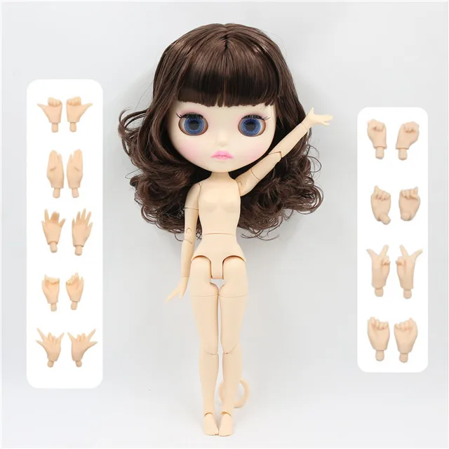 Заводская кукла blyth BL0312, каштановые волосы с челкой, матовое лицо, новая Лицевая панель, губы, вырезание, белая кожа, соединение тела, 30 см, 1/6 - Цвет: doll with hands AB