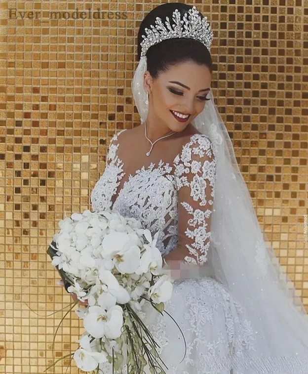 Vestidos De Noiva Роскошные кружевные свадебные платья русалки 2020 Иллюзия шеи с длинным
