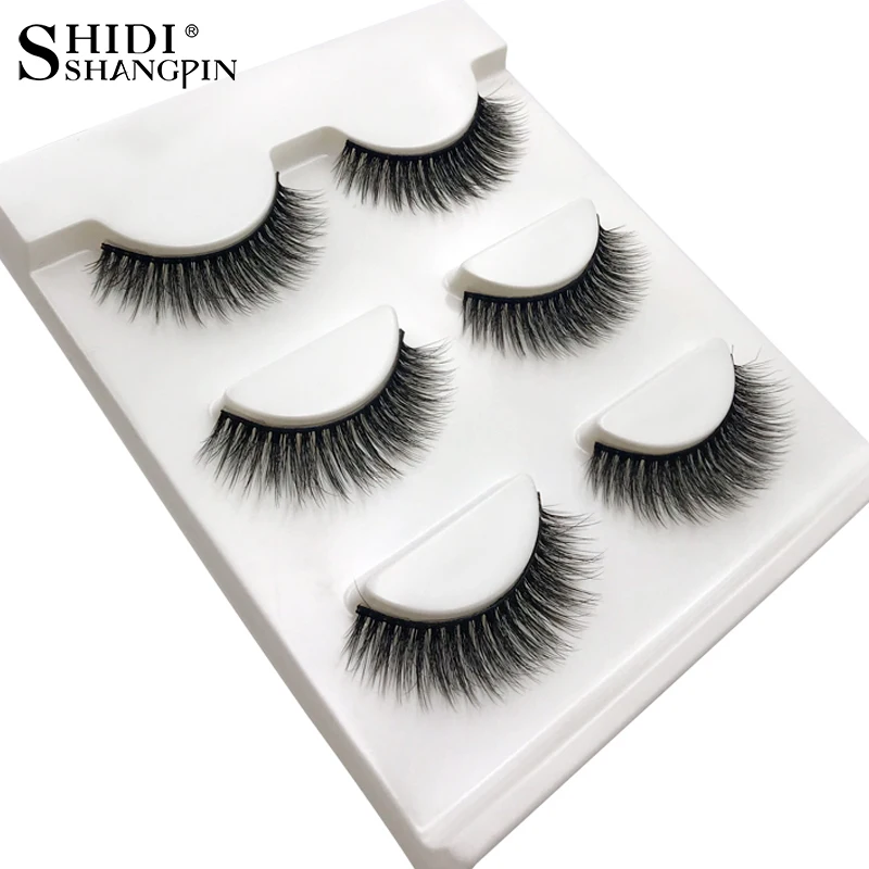 SHIDISHANGPIN 3d mink false lashes full strip 10mm eyelashes natural long eyelash extension 1 box 3 pairs X22 | Красота и здоровье