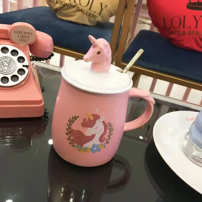 OUSSIRRO креативная 3D кофейная кружка с тисненым единорогом с ложкой и крышкой для питья кофе чайная чашка подарок - Цвет: 3
