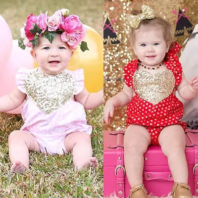 Наряд с блестками и сердечками для новорожденных маленьких девочек хлопковый