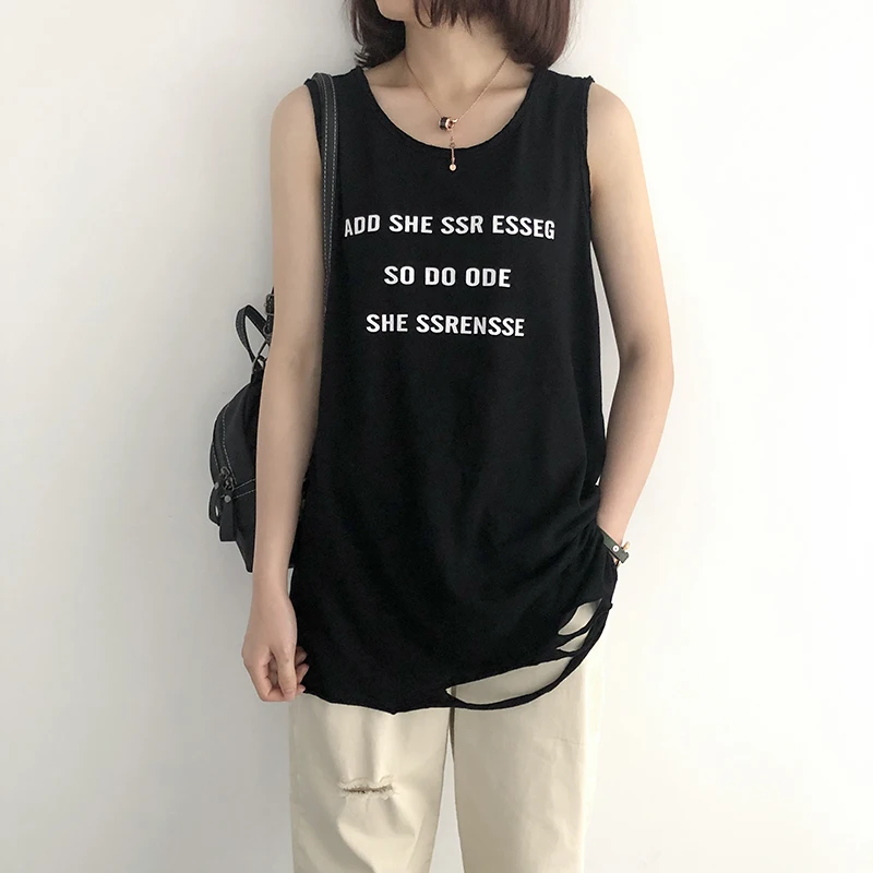 Женские футболки с черными буквами из хлопка 2019 летние тонкие без Рукавов Новые