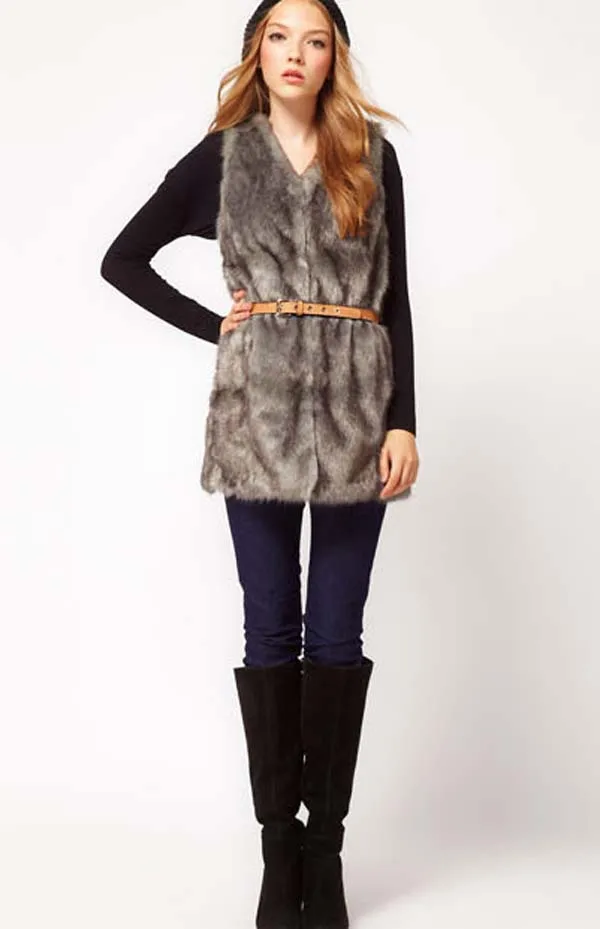 Женский зимний жилет из искусственного лисьего меха модный длинный без рукавов
