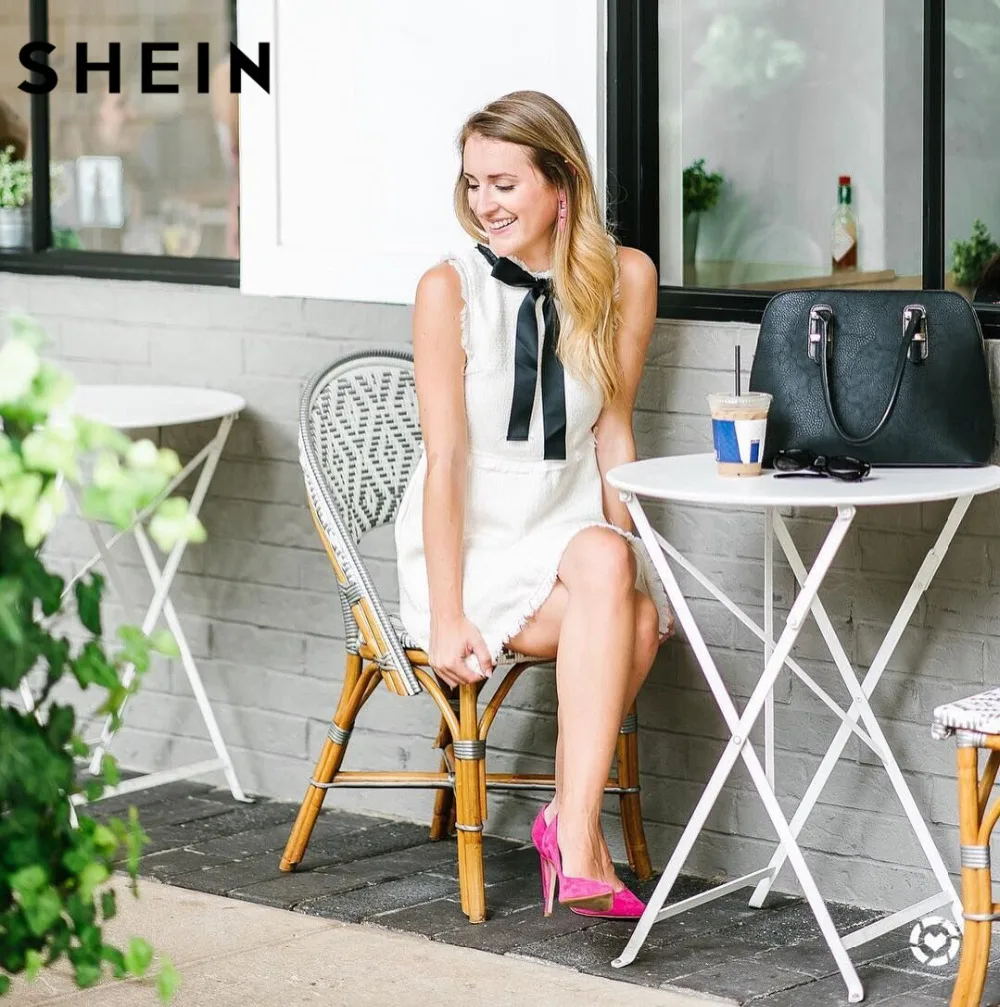SHEIN Модное Платье С Бахромой И Завышенной Талией Элегантное Твидовое Платье Без Рукавов С Отделкой