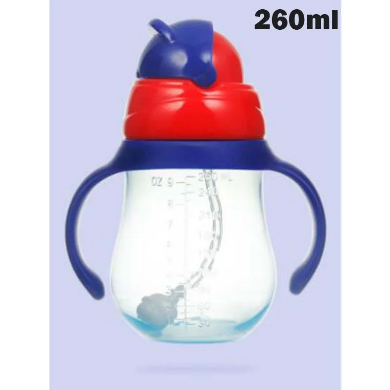 Blue Handle 260ml Абсолютно Фидер для кормления ребенка 330 мл PP для кормления сока молока мини жесткость детские бутылочки с соломинкой - Цвет: Blue Handle 260ml