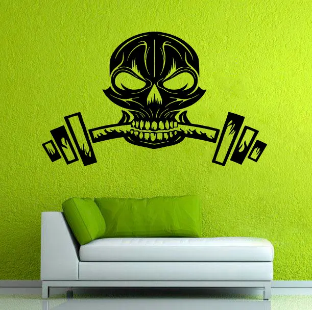 Специальная крутая спортивная серия настенные наклейки Череп силуэт с гантелями