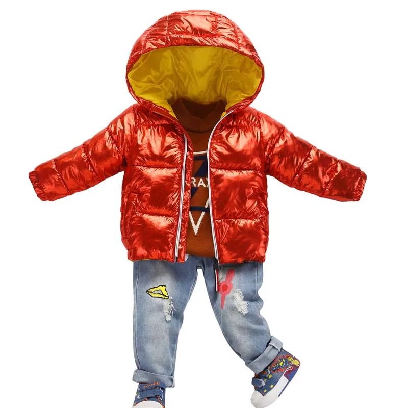 BINIDUCKLING/ г. зимняя одежда для маленьких мальчиков и девочек, пальто, парки с тиснением, 90% утиный пух, Толстая теплая легкая куртка Детская куртка