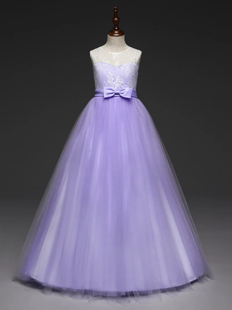 

Children Floor Length Princess Evening Gowns Long Mint Pink Lavender Light Blue Dress Girls 4 To 11 12 13 14 Year Old Summer