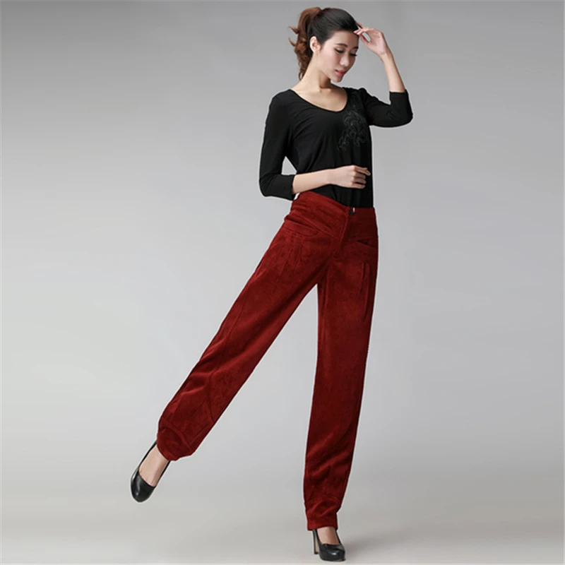 Новый 2019 зима осень Высокая Талия толще Для женщин ног Эластичный рубчик брюки из