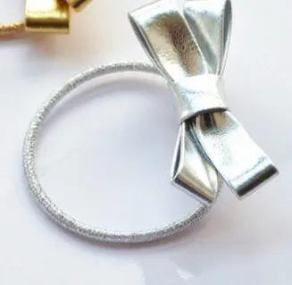 silver2 Новинка, 1 шт., Детская повязка на голову из искусственной кожи с бантом, золото и серебро, элегантные резинки для волос принцессы ручной работы для маленьких девочек, заколки для волос, аксессуары для волос - Цвет: silver2
