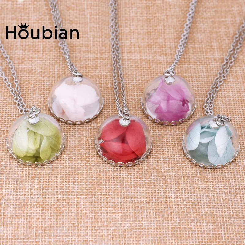 Уникальное ожерелье Houbian из серебряного полусферического стекла с сушеными