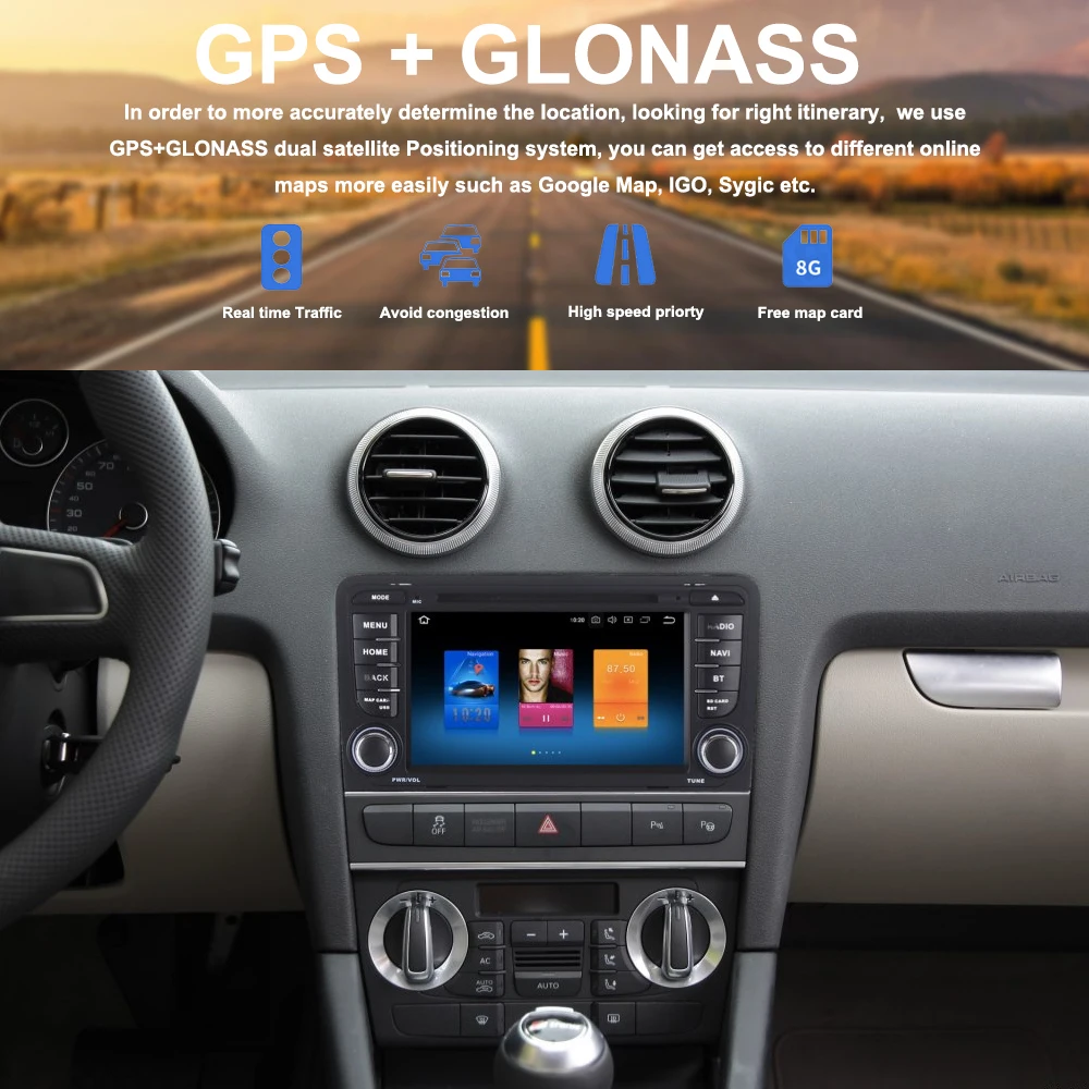 Автомагнитола 2 DIN для Audi A3 S3 2003 2004 2005 2006 2007 2008 2009 2013 Android 9 0 радио GPS Navi IPS экран 2din DVD