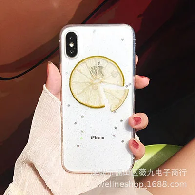 Чехол с натуральными фруктами и сушеным лимоном для iPhone 11 Pro X XR XS Max 6 6S 7 8 plus, блестящий прозрачный мягкий чехол для телефона из ТПУ - Цвет: Lemon