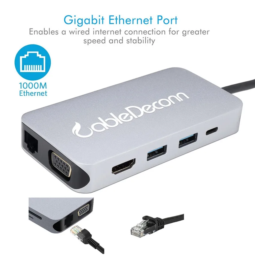 Концентратор USB Type C к HDMI 4K * 2K VGA RJ45 TF SD Reader слот конвертер адаптер для MacBook Samsung Dex S8